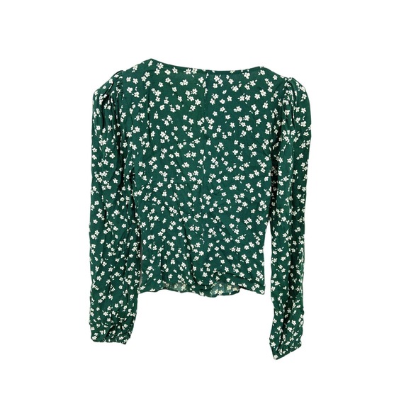 Reformation Green Nell Blouse Long Sleeve Low Neckline Size XS - Picture 8 of 9